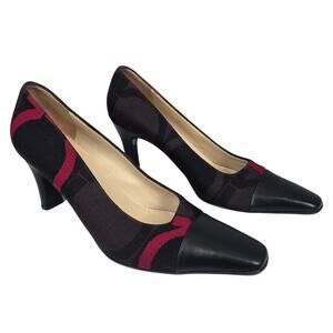 SALVATORE FERRAGAMO BROWN/BLACK/RED GANCINI PRINT PUMPS – WOMEN’S 9.5 2A – ITALY